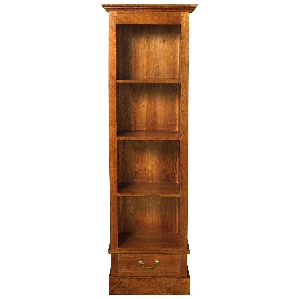Tasmania Solid Mahogany Narrow 1 Drawer Bookcase in Light Pecan - Chocolate Wood