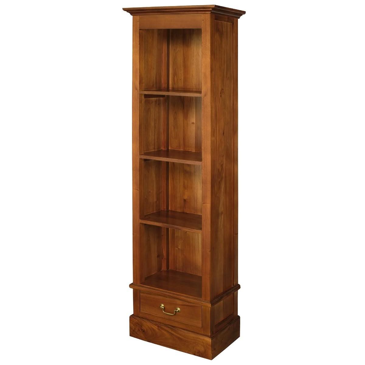 Tasmania Solid Mahogany Narrow 1 Drawer Bookcase in Light Pecan - Chocolate Wood