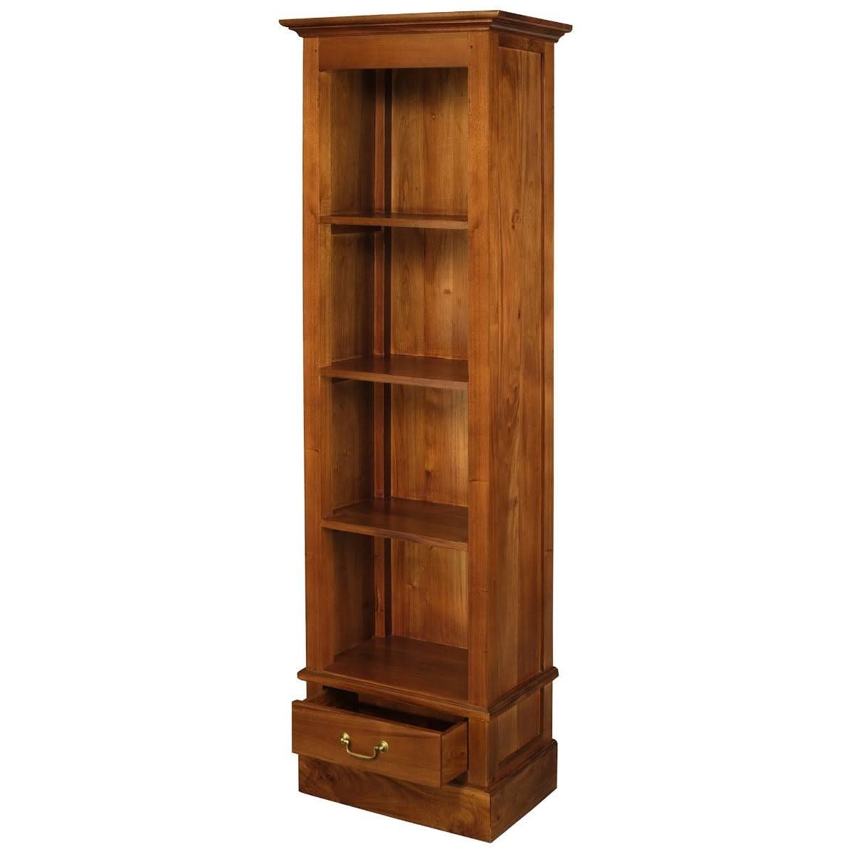 Tasmania Solid Mahogany Narrow 1 Drawer Bookcase in Light Pecan - Chocolate Wood