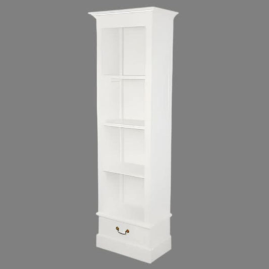 NARROW TASMANIA 1 DRAWER BOOKCASE IN SOLID WHITE FINISH - MyChocolateWood