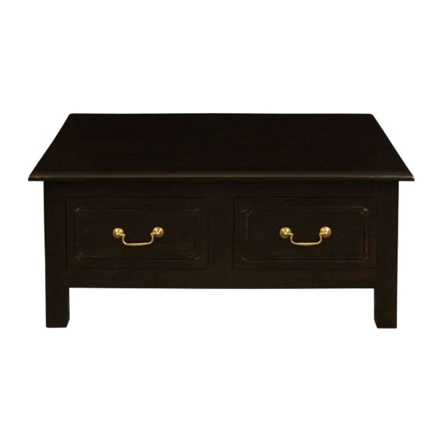 Nerin Solid Mahogany 4-Drawer Rectangular Coffee Table in Chocolate - Chocolate Wood