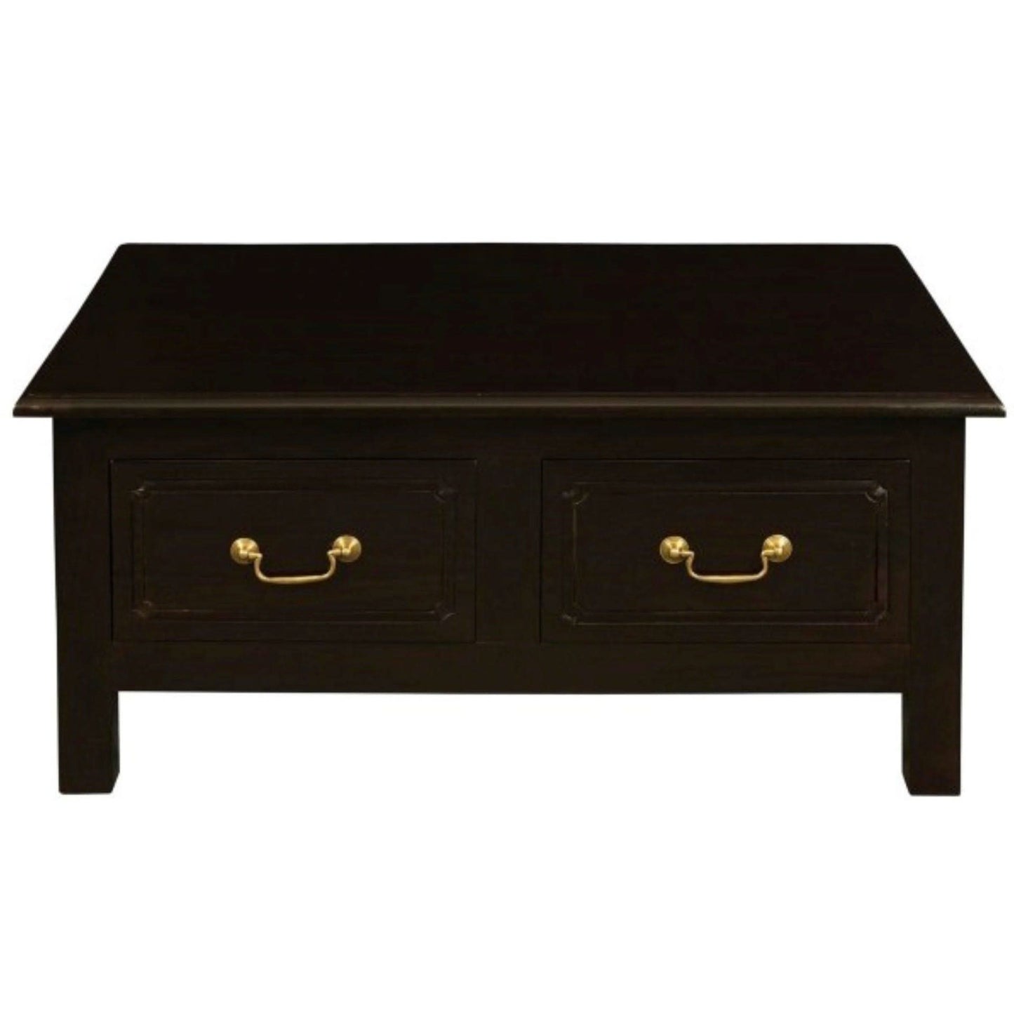 Nerin Solid Mahogany 4-Drawer Rectangular Coffee Table in Chocolate - Chocolate Wood