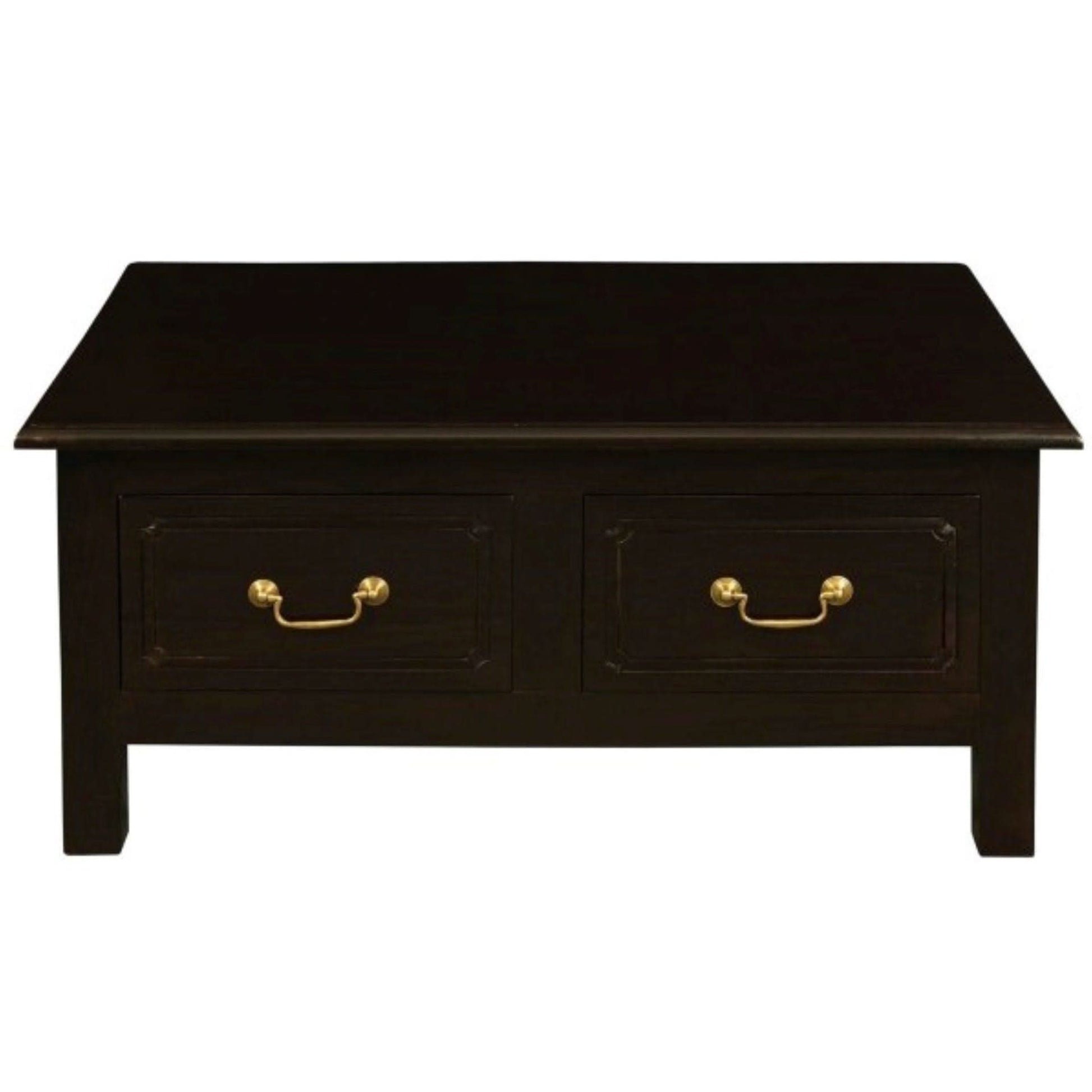 Nerin Solid Mahogany 4-Drawer Rectangular Coffee Table in Chocolate - Chocolate Wood