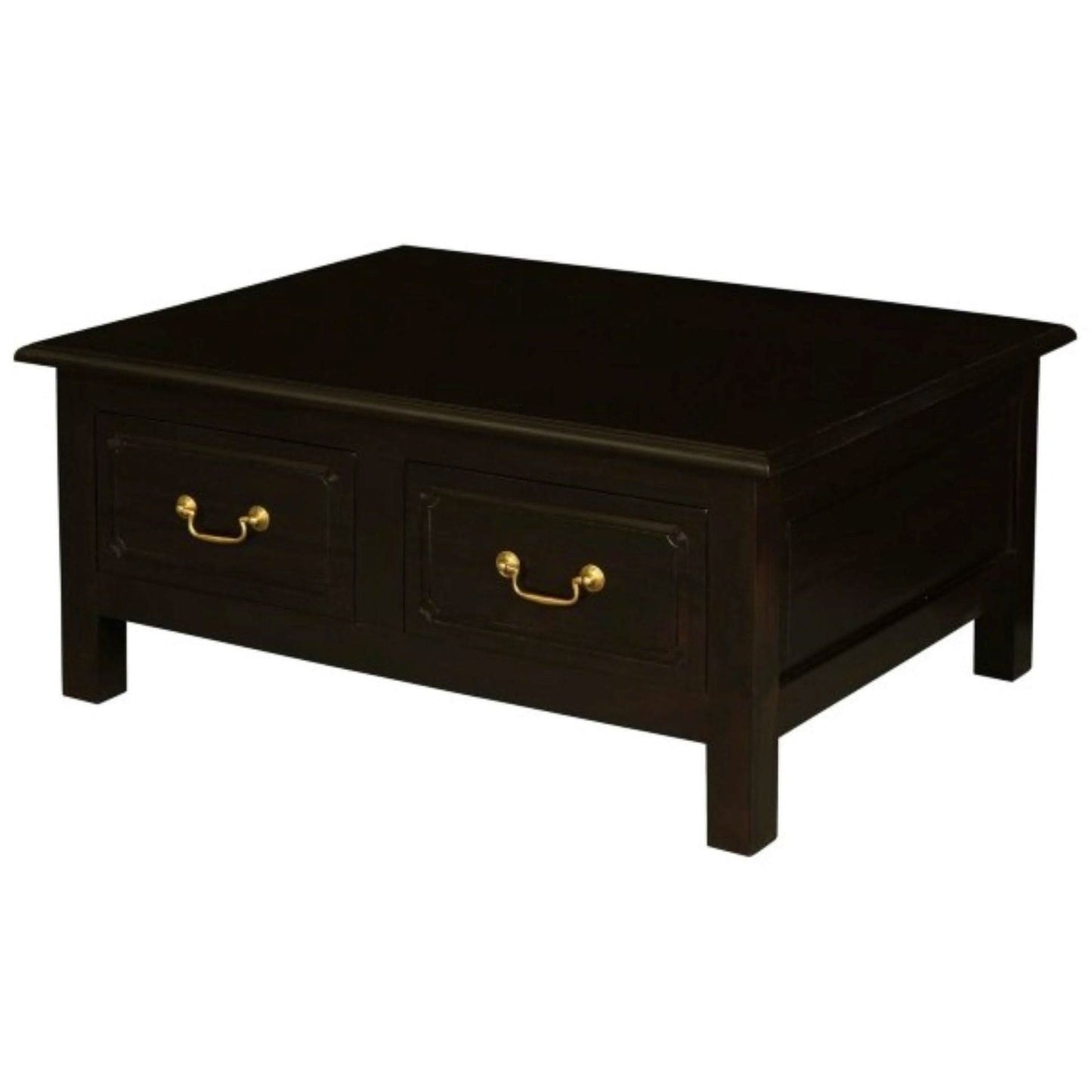 Nerin Solid Mahogany 4-Drawer Rectangular Coffee Table in Chocolate - Chocolate Wood