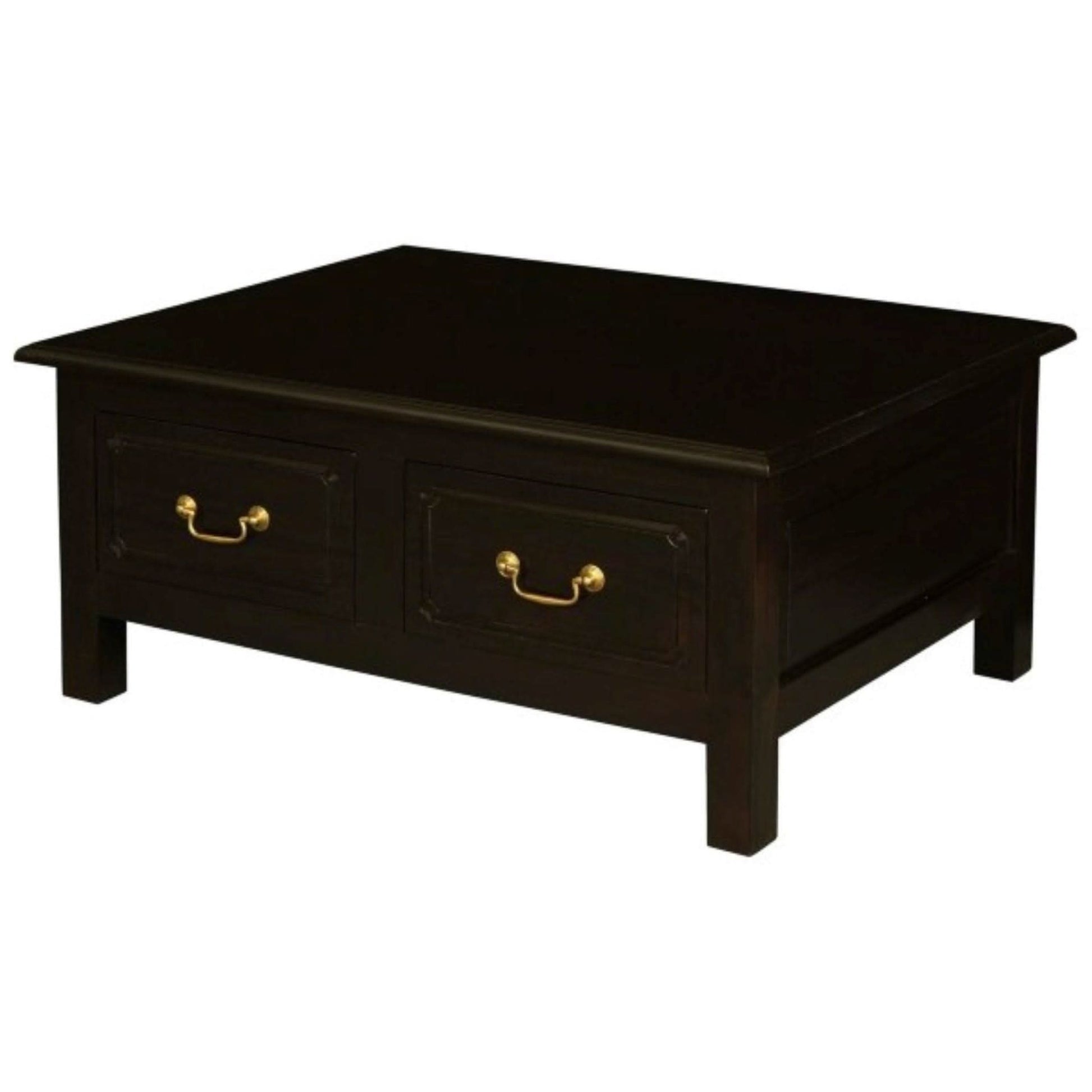 Nerin Solid Mahogany 4-Drawer Rectangular Coffee Table in Chocolate - Chocolate Wood