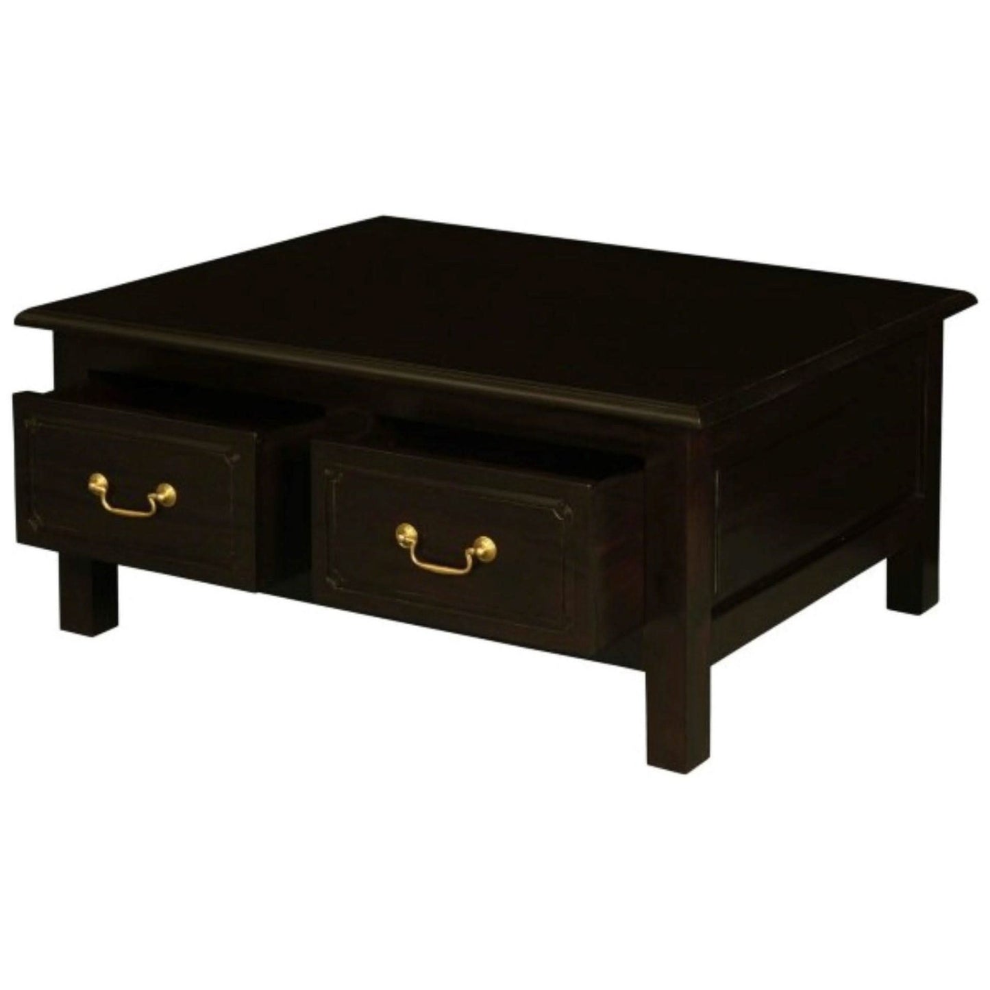 Nerin Solid Mahogany 4-Drawer Rectangular Coffee Table in Chocolate - Chocolate Wood