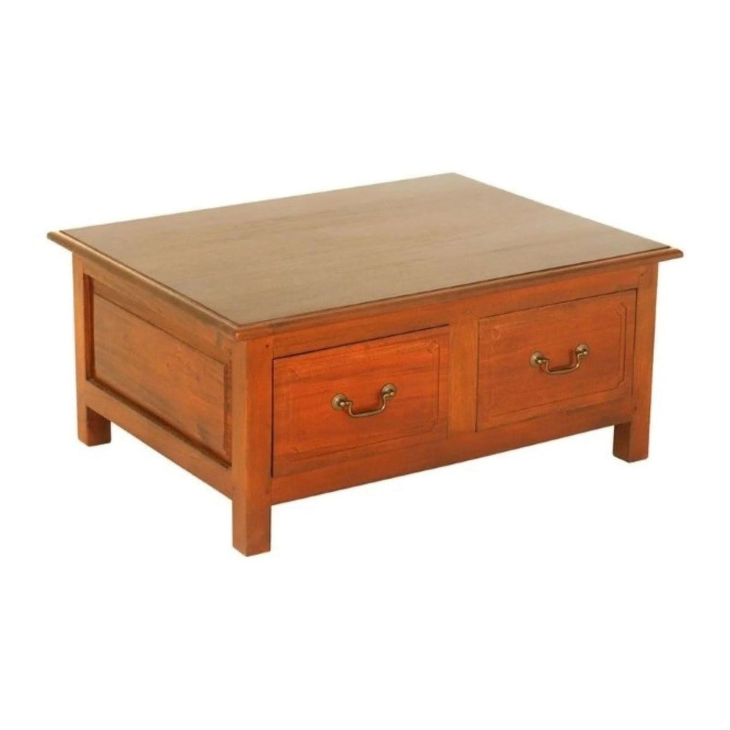 Nerin Solid Mahogany 4-Drawer Rectangular Coffee Table in Light Pecan - Chocolate Wood