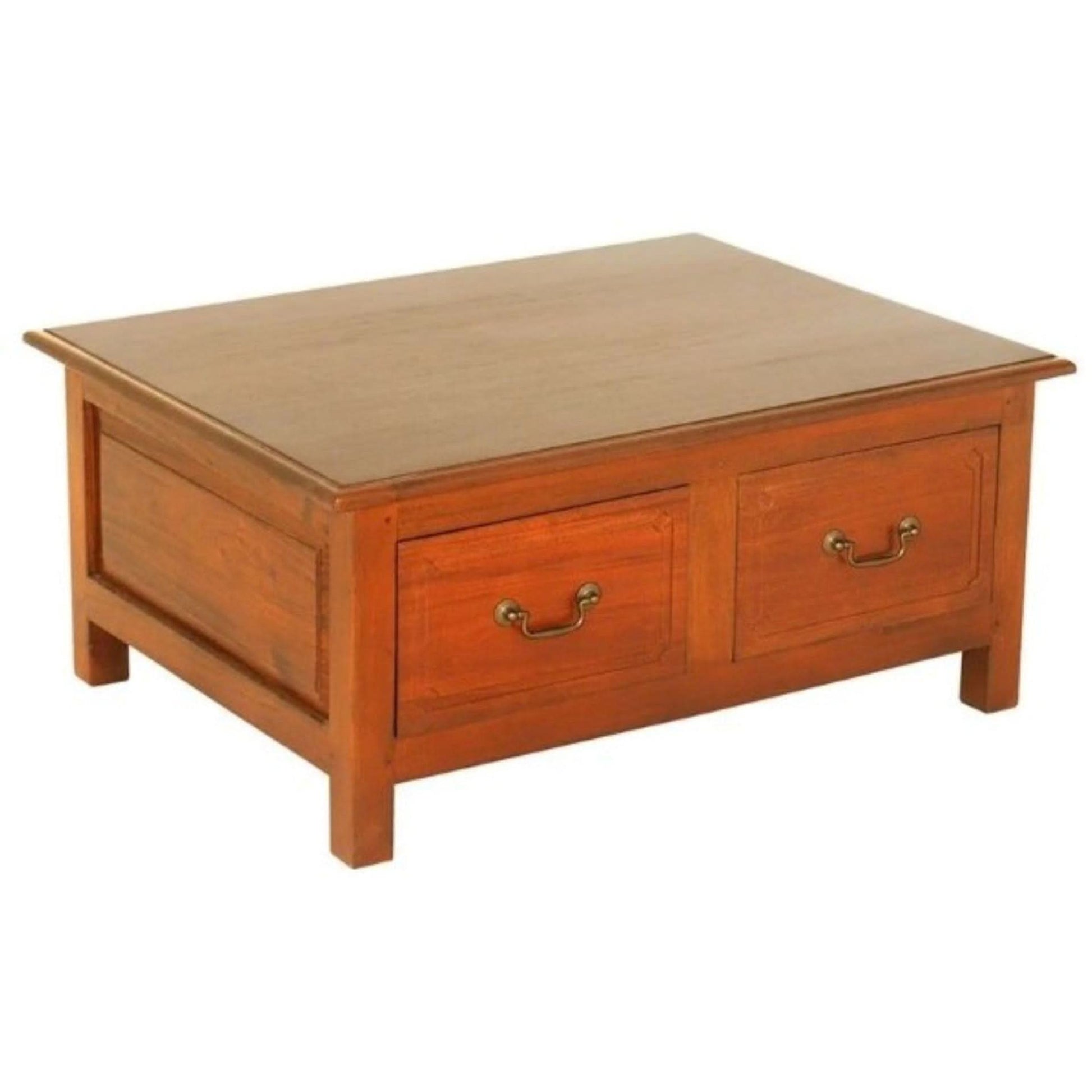 Nerin Solid Mahogany 4-Drawer Rectangular Coffee Table in Light Pecan - Chocolate Wood