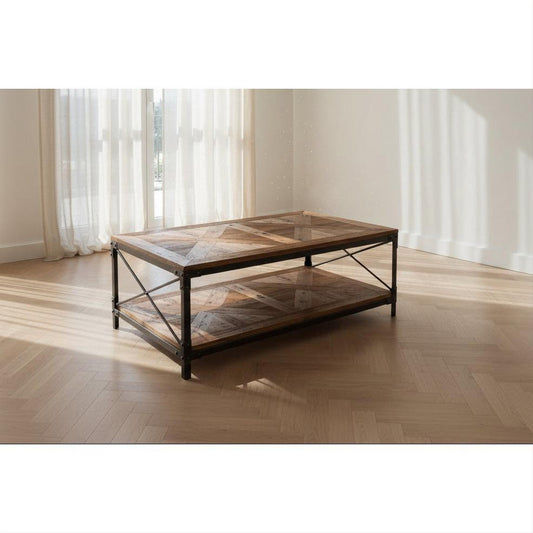 NEW SHEFFIELD STEEL INDUSTRIAL VINTAGE RECYCLED OREGON COFFEE TABLE. STEEL BASE - MyChocolateWood