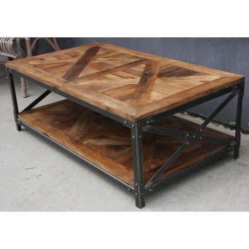 NEW SHEFFIELD STEEL INDUSTRIAL VINTAGE RECYCLED OREGON COFFEE TABLE. STEEL BASE - MyChocolateWood