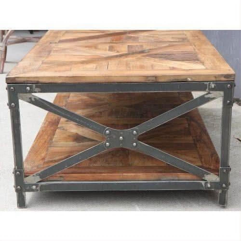 NEW SHEFFIELD STEEL INDUSTRIAL VINTAGE RECYCLED OREGON COFFEE TABLE. STEEL BASE