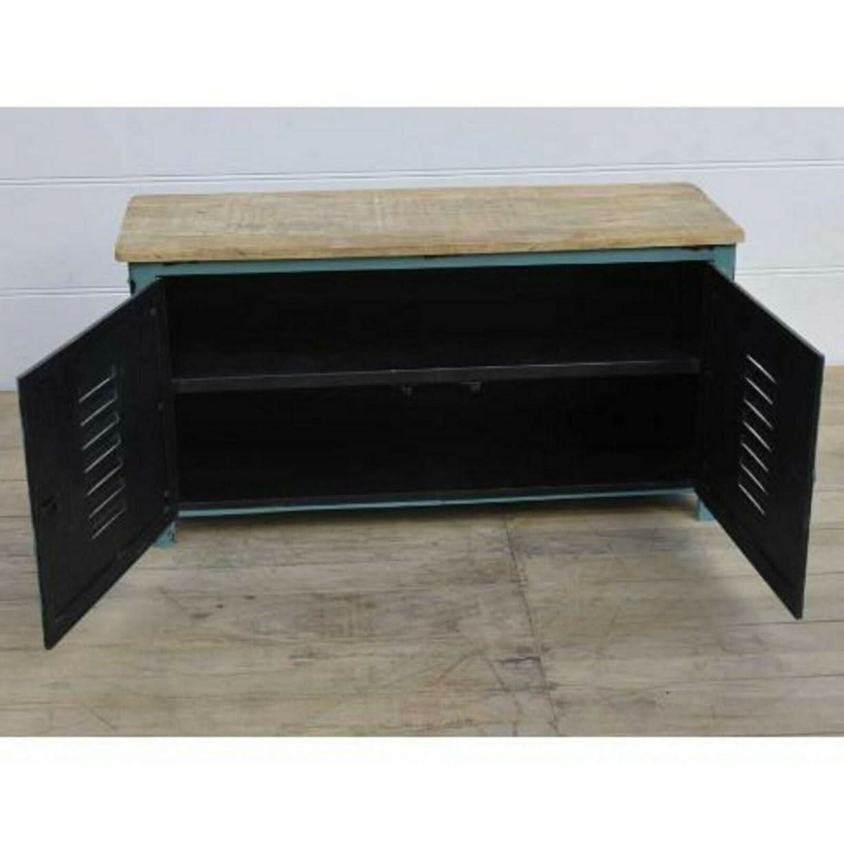 NEWTON VINTAGE IRON LOCKER SIDEBOARD BUFFET/RECLAIMED RAILWAY SLEEPER WOOD - MyChocolateWood