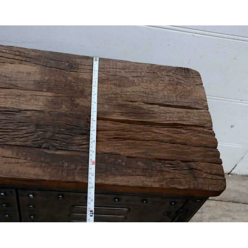NEWTON VINTAGE IRON LOCKER SIDEBOARD BUFFET/RECLAIMED RAILWAY SLEEPER WOOD - MyChocolateWood