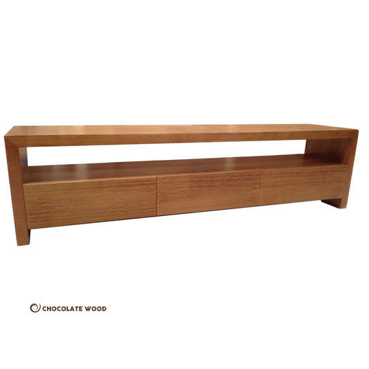 MyChocolateWood NICE 3 Drawers VIC Ash Lowline Entertainment Unit with Tassie Oak finish, custom-made for modern living spaces.