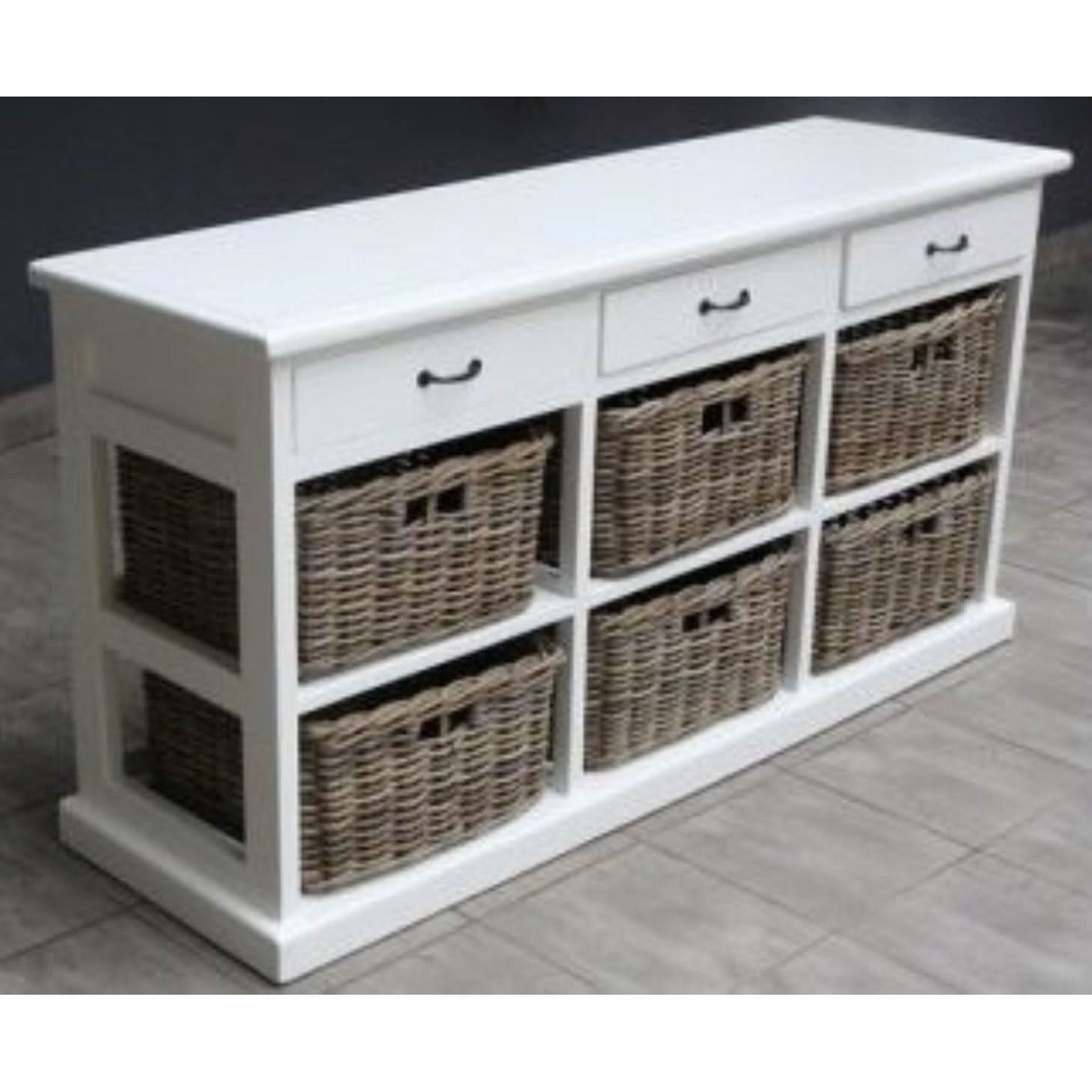 NICE SOLID MAHOGANY DRESSER WITH 6 WICKER BASKETS & 3 TIMBER DRAWERS - MyChocolateWood