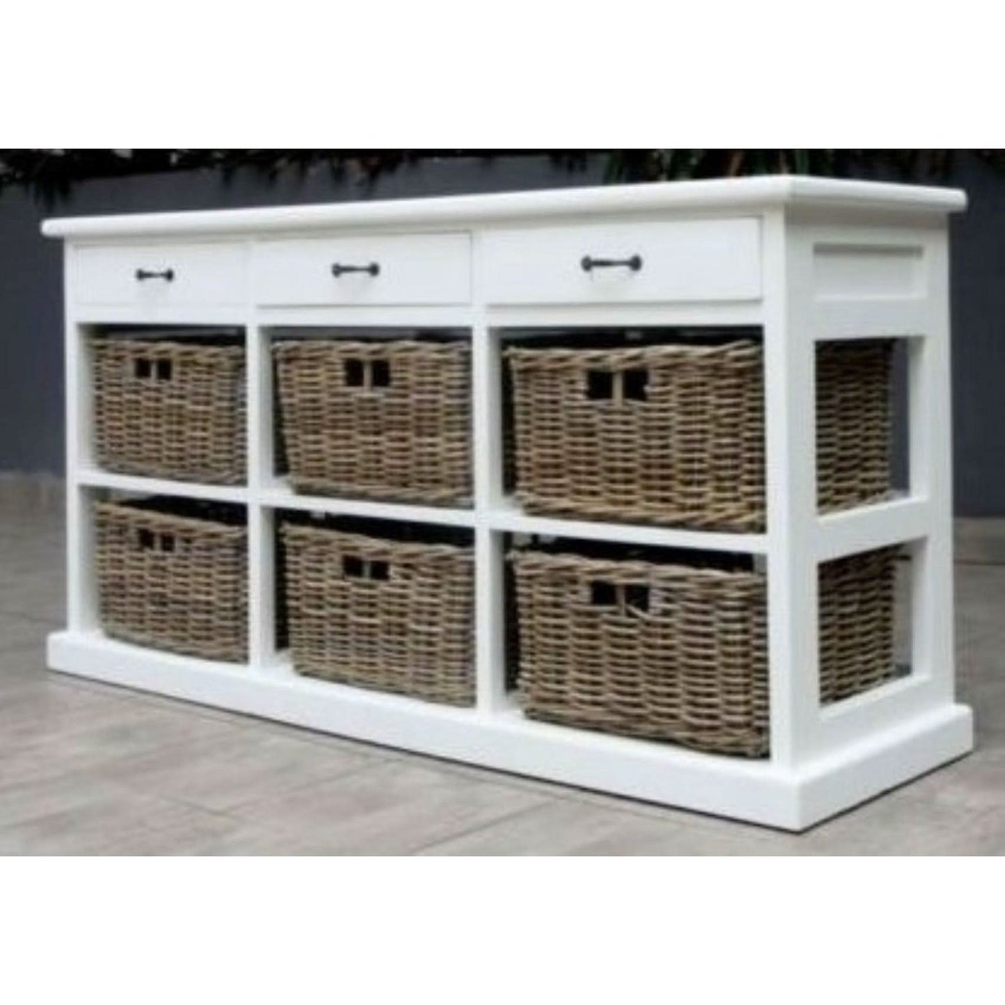 NICE SOLID MAHOGANY DRESSER WITH 6 WICKER BASKETS & 3 TIMBER DRAWERS - MyChocolateWood