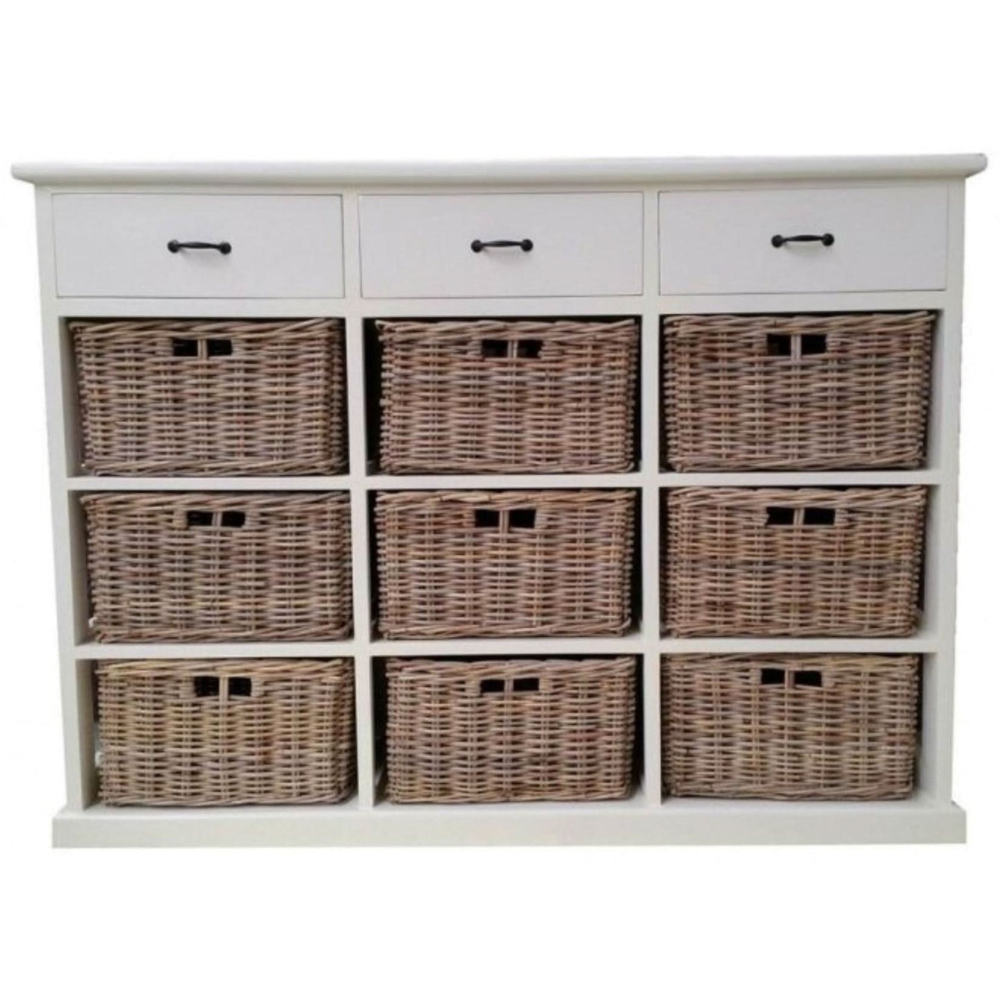 NICE SOLID MAHOGANY JUMBO SIZE DRESSER WITH 9 WICKER BASKETS & 3 TIMBER DRAWERS - MyChocolateWood