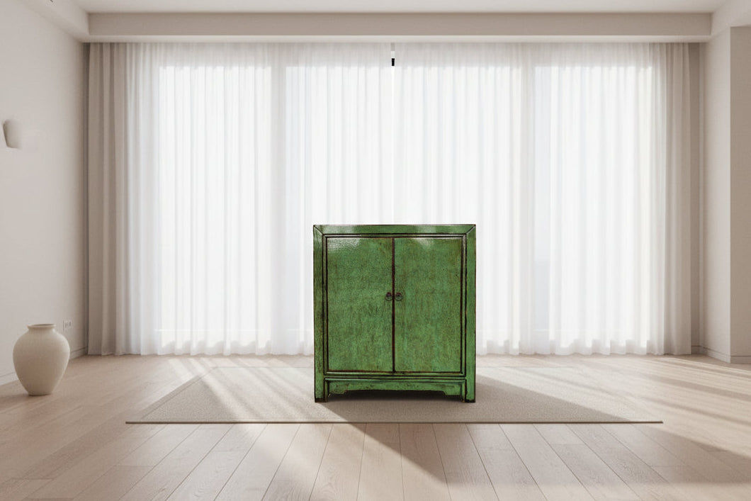 NINGBO NGH004 CHINESE ANTIQUE RECYCLED  PINE TIMBER CABINET CUPBOARD GREEN - MyChocolateWood