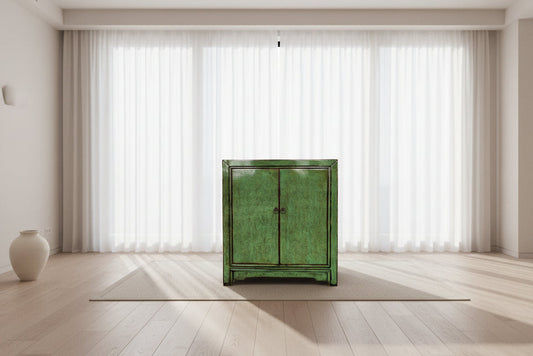 NINGBO NGH004 CHINESE ANTIQUE RECYCLED  PINE TIMBER CABINET CUPBOARD GREEN - MyChocolateWood