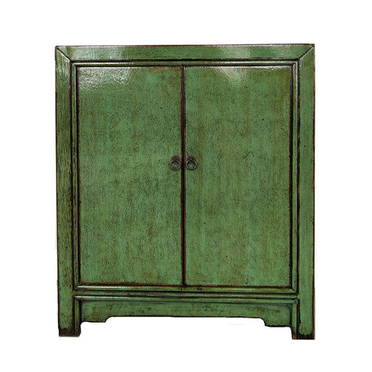 NINGBO NGH004 CHINESE ANTIQUE RECYCLED  PINE TIMBER CABINET CUPBOARD GREEN - MyChocolateWood
