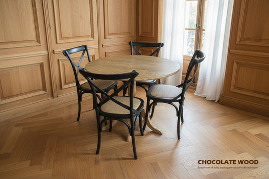 NORDIC ROUND DINING TABLE 100CM + 4 MELROSE DINING CHAIRS BLACK 5PCS - MyChocolateWood