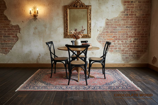 NORDIC ROUND DINING TABLE 100CM + 4 MELROSE DINING CHAIRS BLACK 5PCS - MyChocolateWood