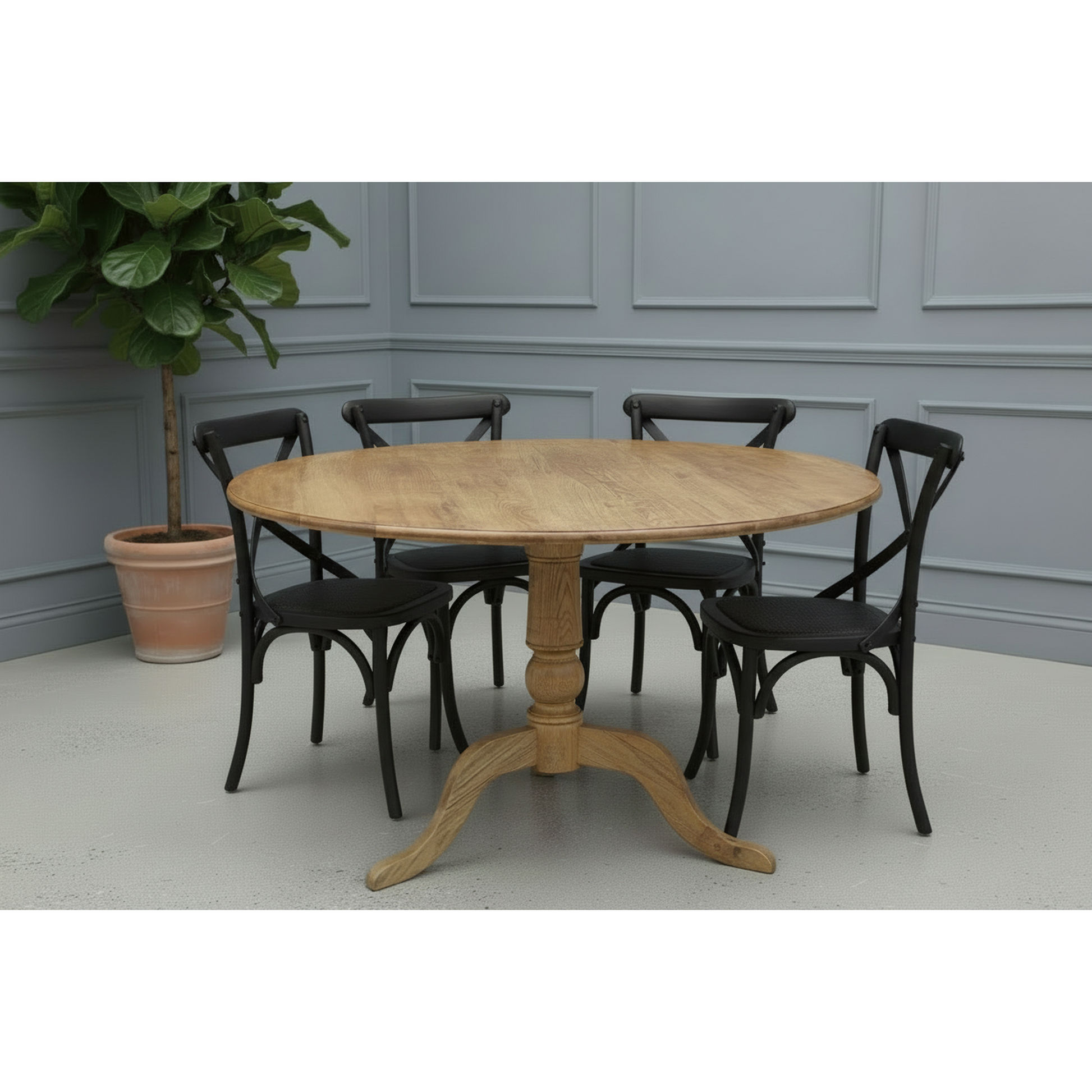 Nordic Round Dining Table 100cm + 4 Melrose Dining Chairs in Black - Chocolate Wood