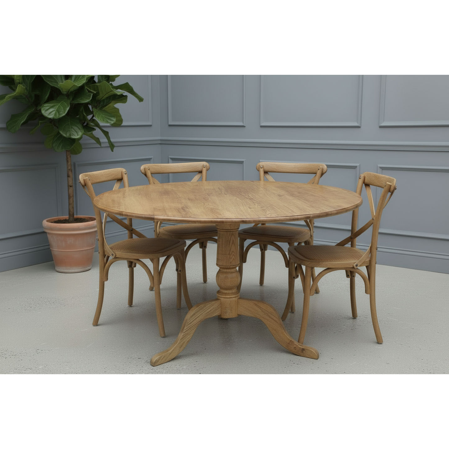 Nordic Round Dining Table 100cm + 4 Melrose Dining Chairs in Black - Chocolate Wood