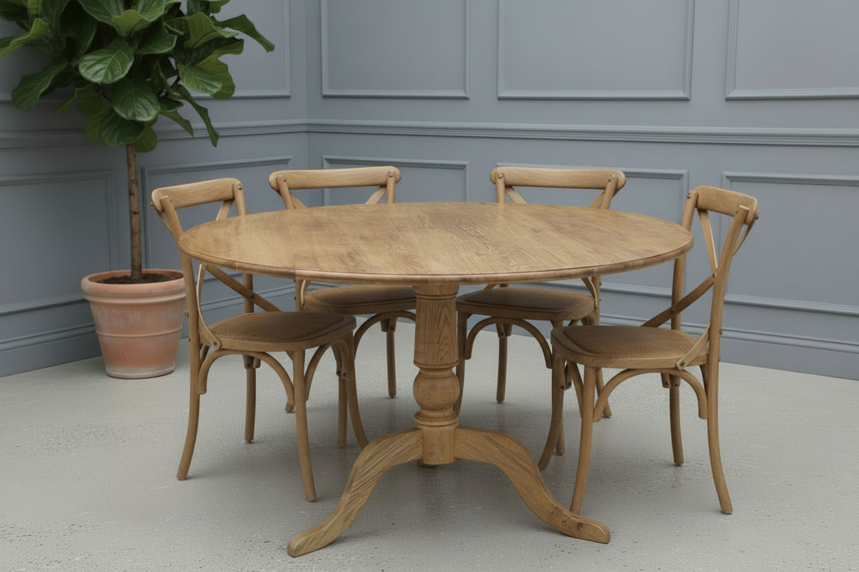 NORDIC ROUND DINING TABLE 100CM + 4 MELROSE DINING CHAIRS BLACK 5PCS - MyChocolateWood