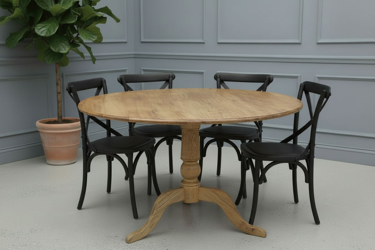 NORDIC ROUND DINING TABLE 100CM + 4 MELROSE DINING CHAIRS BLACK 5PCS - MyChocolateWood