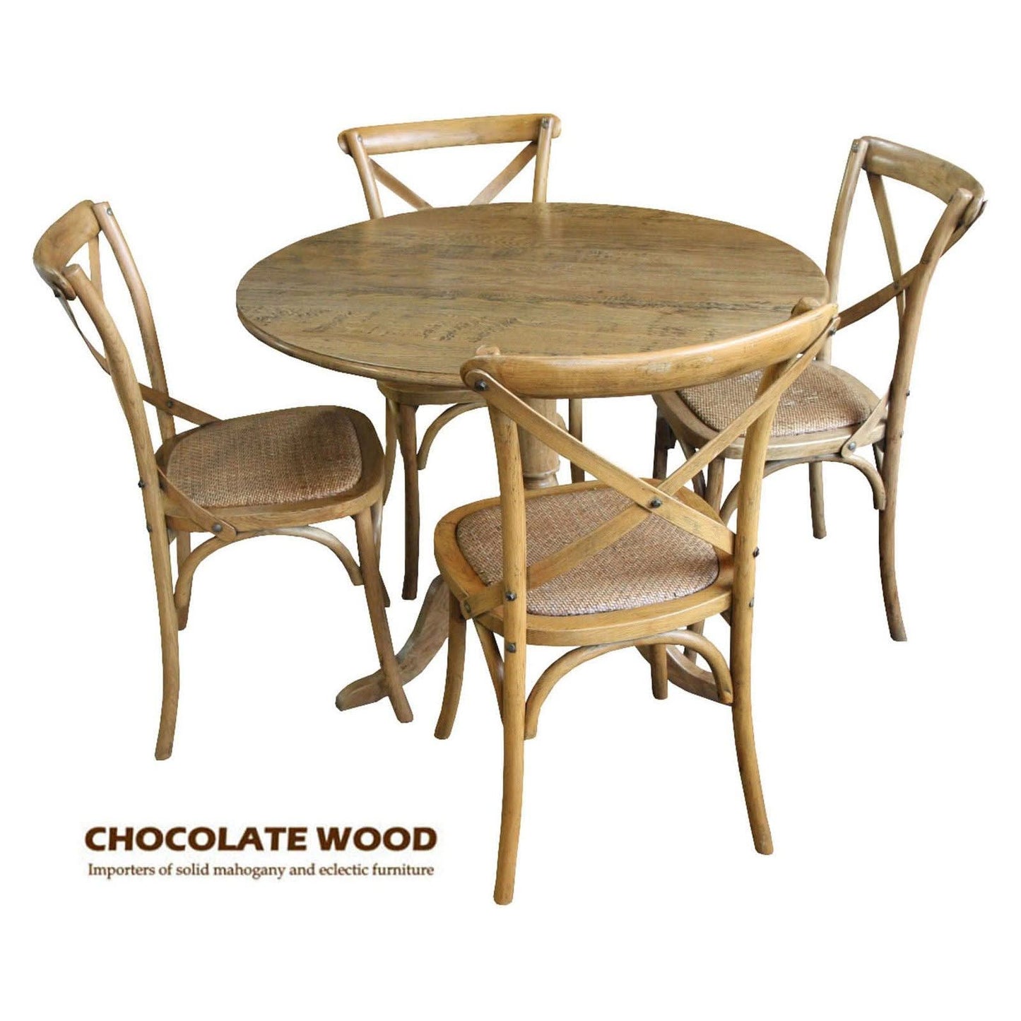 NORDIC ROUND DINING TABLE 100CM + 4 MELROSE DINING CHAIRS NATURAL 5PCS - MyChocolateWood