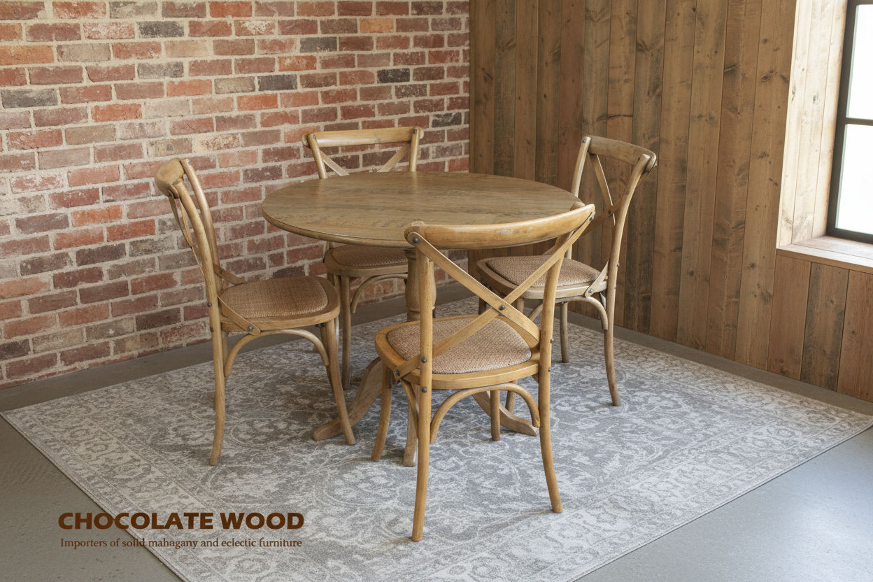NORDIC ROUND DINING TABLE 100CM + 4 MELROSE DINING CHAIRS NATURAL 5PCS - MyChocolateWood