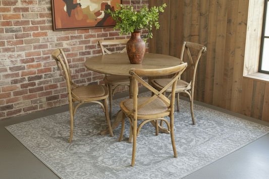NORDIC ROUND DINING TABLE 100CM + 4 MELROSE DINING CHAIRS NATURAL 5PCS - MyChocolateWood