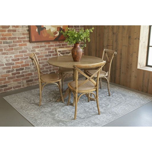 NORDIC ROUND DINING TABLE 100CM + 4 MELROSE DINING CHAIRS NATURAL 5PCS - MyChocolateWood