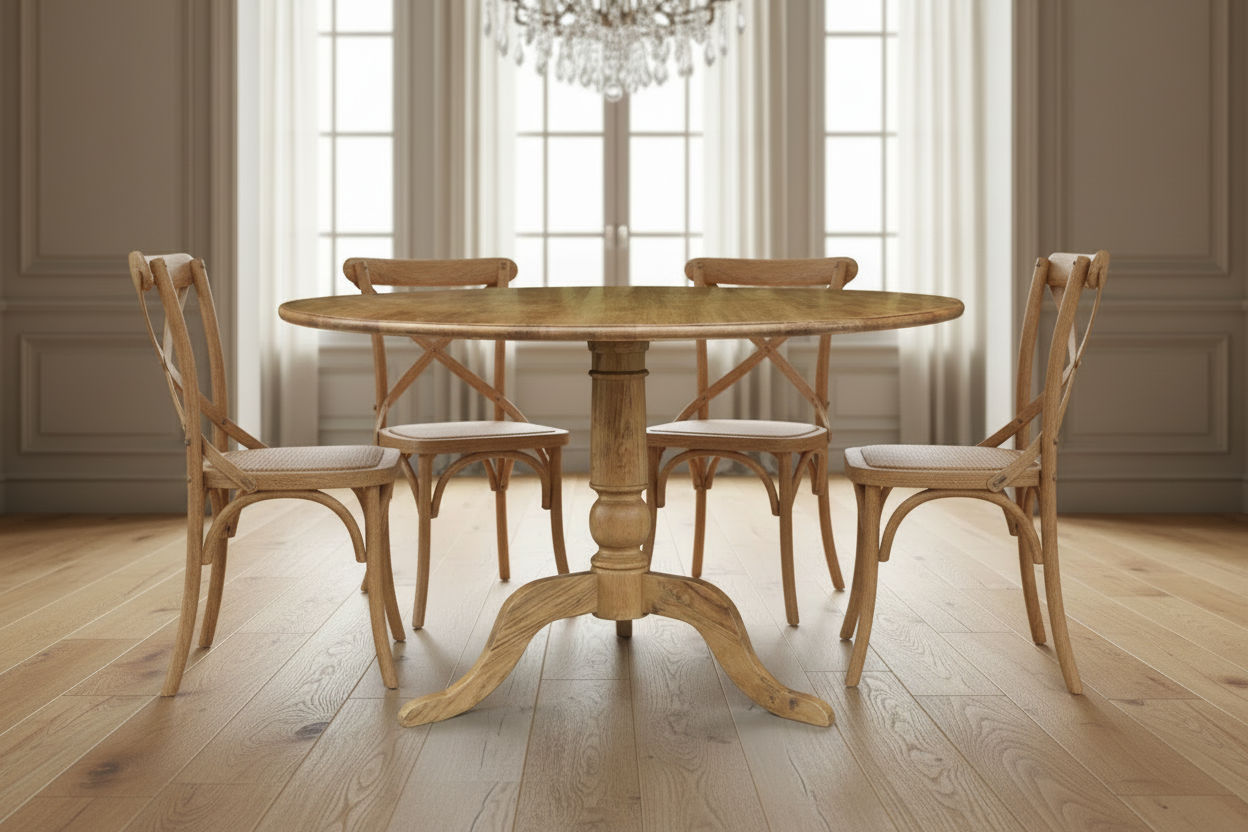 NORDIC ROUND DINING TABLE 100CM + 4 MELROSE DINING CHAIRS NATURAL 5PCS - MyChocolateWood