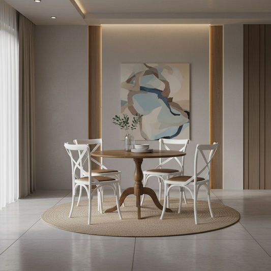 NORDIC ROUND DINING TABLE 100CM + 4 MELROSE DINING CHAIRS WHITE 5PCS - MyChocolateWood