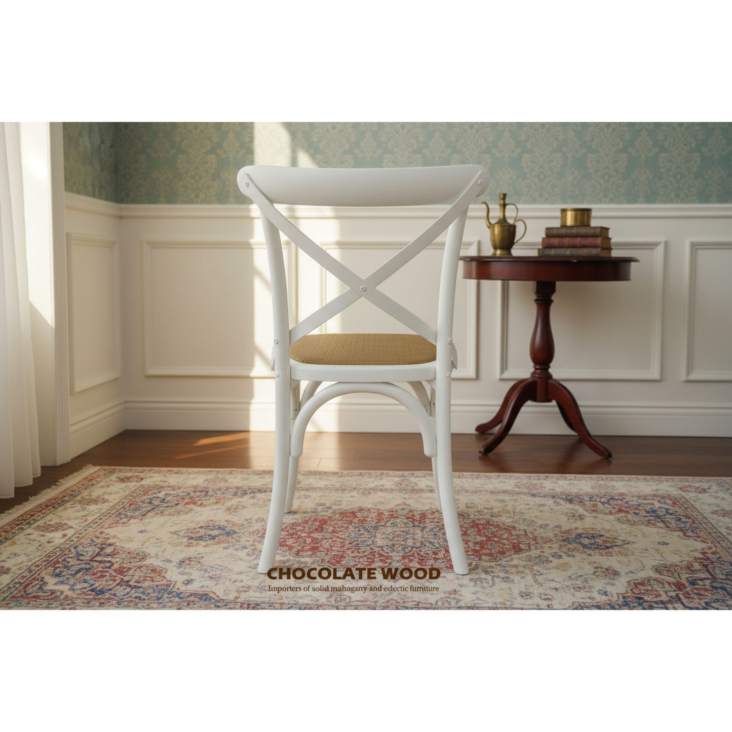 Nordic Round Dining Table 100cm + 4 Melrose Dining Chairs in White - Chocolate Wood