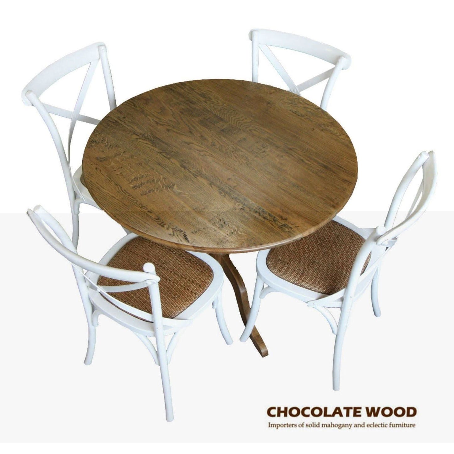 Nordic Round Dining Table 75cm + 2 Melrose Dining Chairs in White - Chocolate Wood