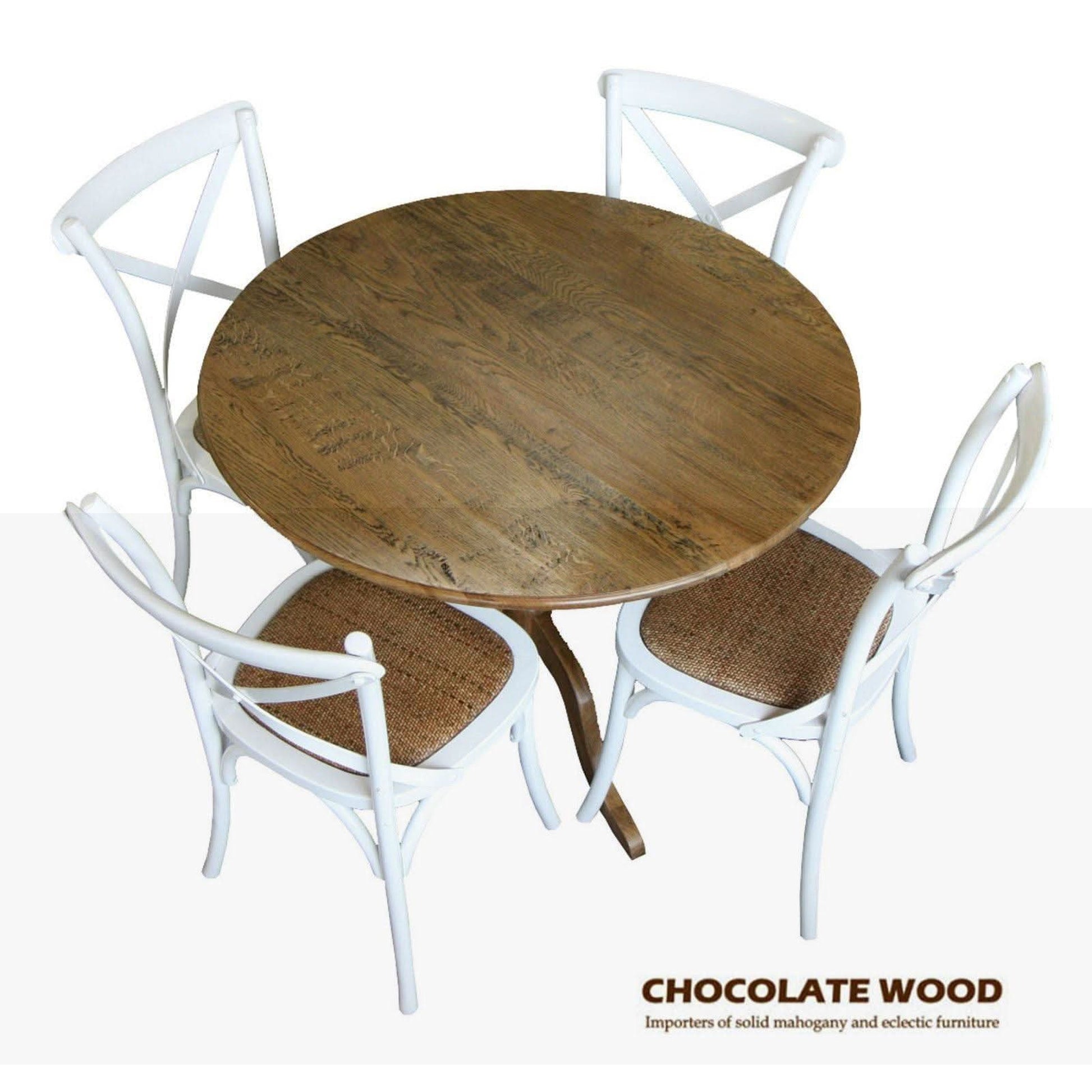Nordic Round Dining Table 75cm + 2 Melrose Dining Chairs in White - Chocolate Wood