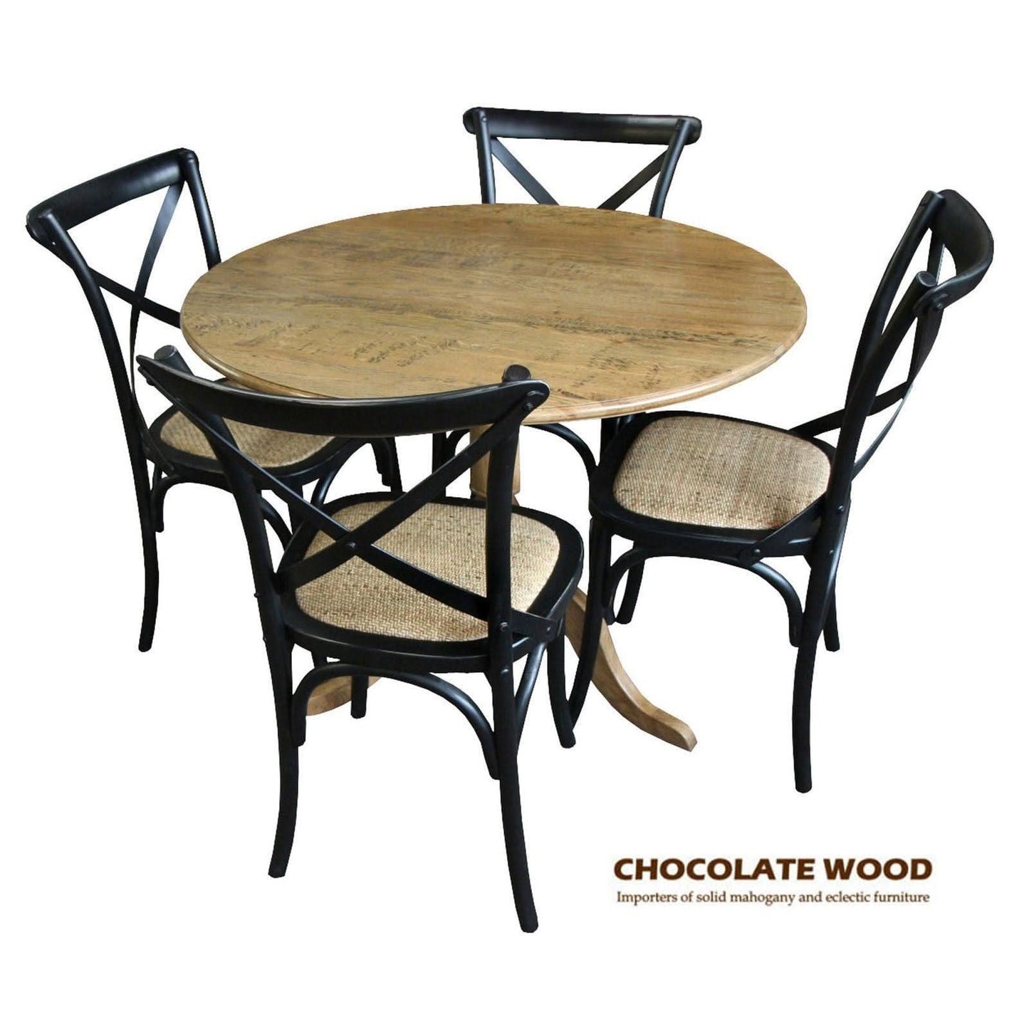 NORDIC ROUND ELMWOOD DINING TABLE 75CM + 2 MELROSE DINING CHAIRS BLACK 3PCS - MyChocolateWood