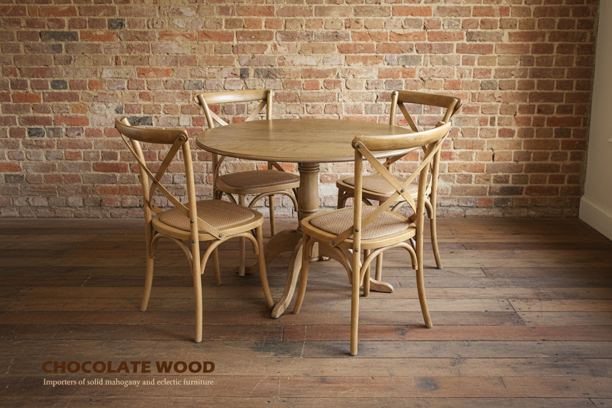NORDIC SOLID OAK ROUND DINING TABLE 75CM + 2 MELROSE DINING CHAIRS NATURAL 3PCS - MyChocolateWood