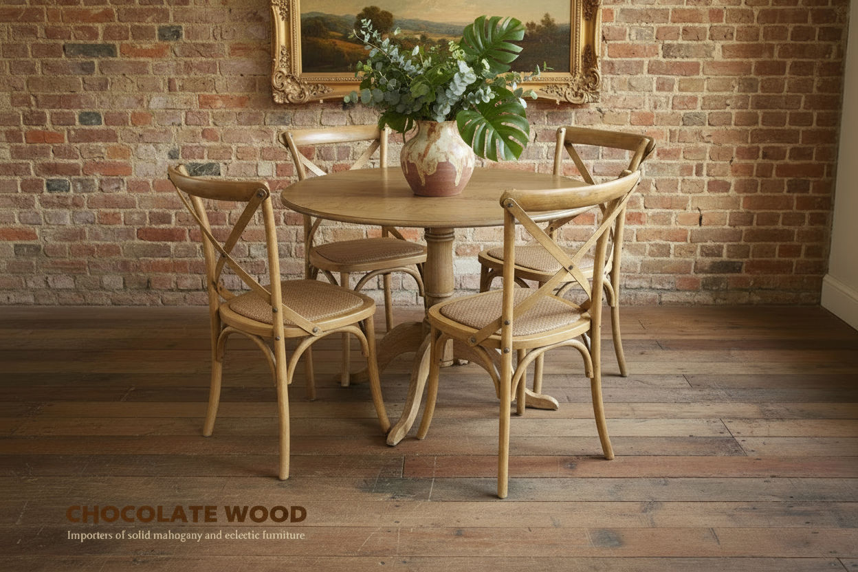 NORDIC SOLID OAK ROUND DINING TABLE 75CM + 2 MELROSE DINING CHAIRS NATURAL 3PCS - MyChocolateWood