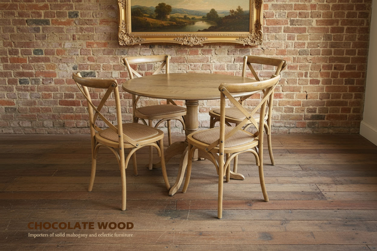 NORDIC SOLID OAK ROUND DINING TABLE 75CM + 2 MELROSE DINING CHAIRS NATURAL 3PCS - MyChocolateWood