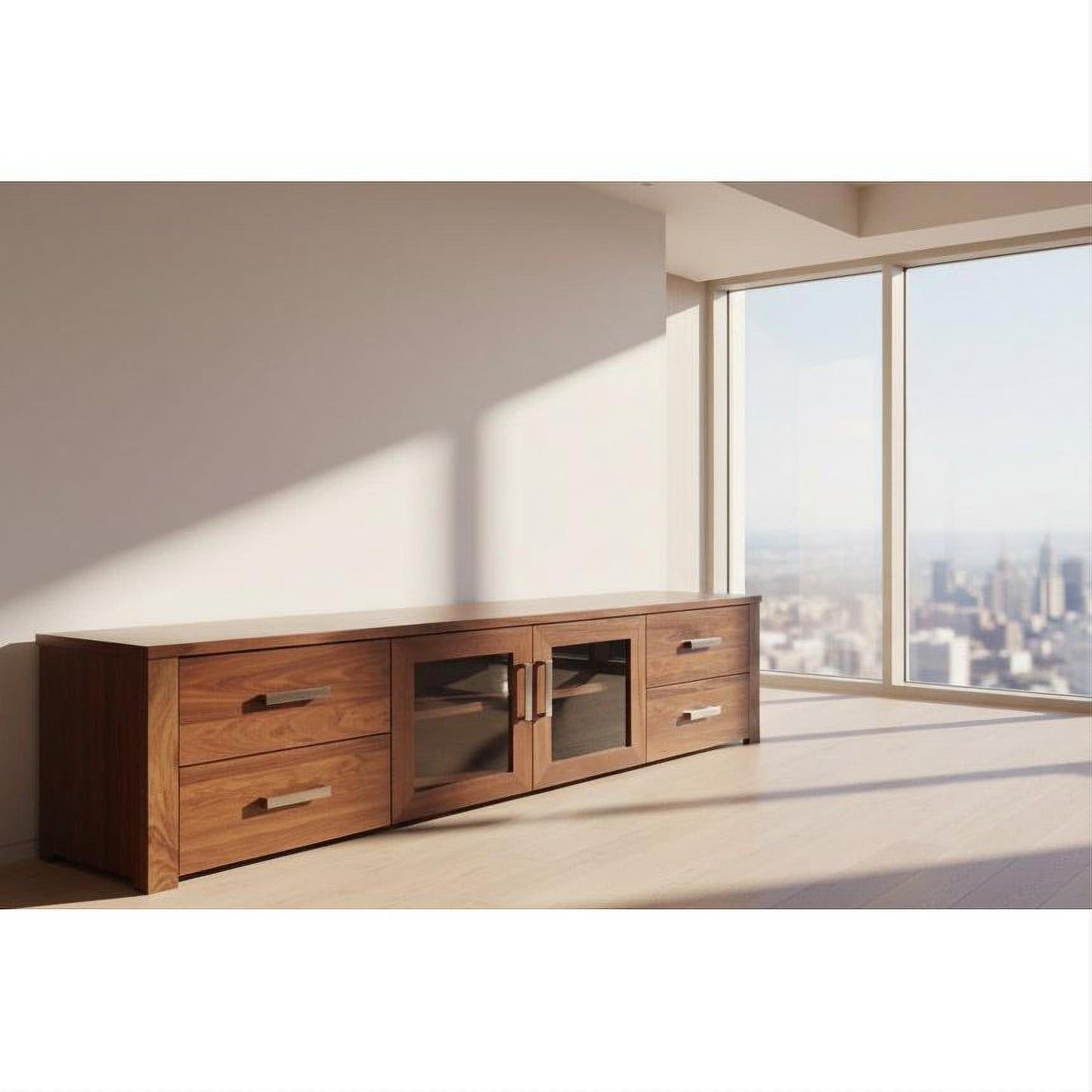 OLIVER AUSTRALIAN CUSTOM-MADE TV/ENTERTAINMENT UNIT WITH 4 DRAWERS & 2 GLASS DOORS - MyChocolateWood