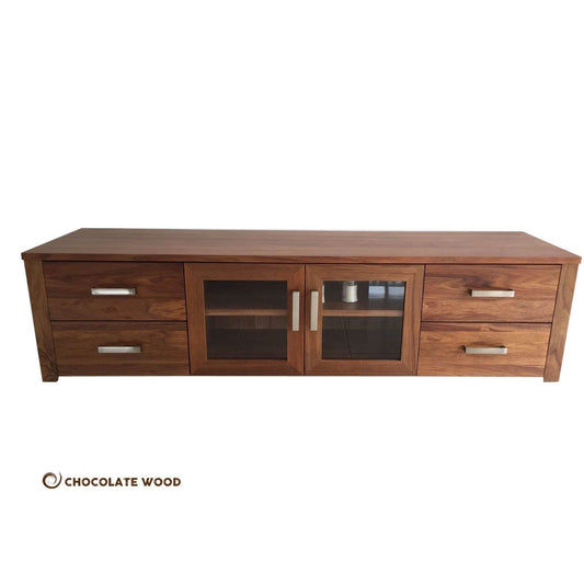 OLIVER AUSTRALIAN CUSTOM-MADE TV/ENTERTAINMENT UNIT WITH 4 DRAWERS & 2 GLASS DOORS - MyChocolateWood