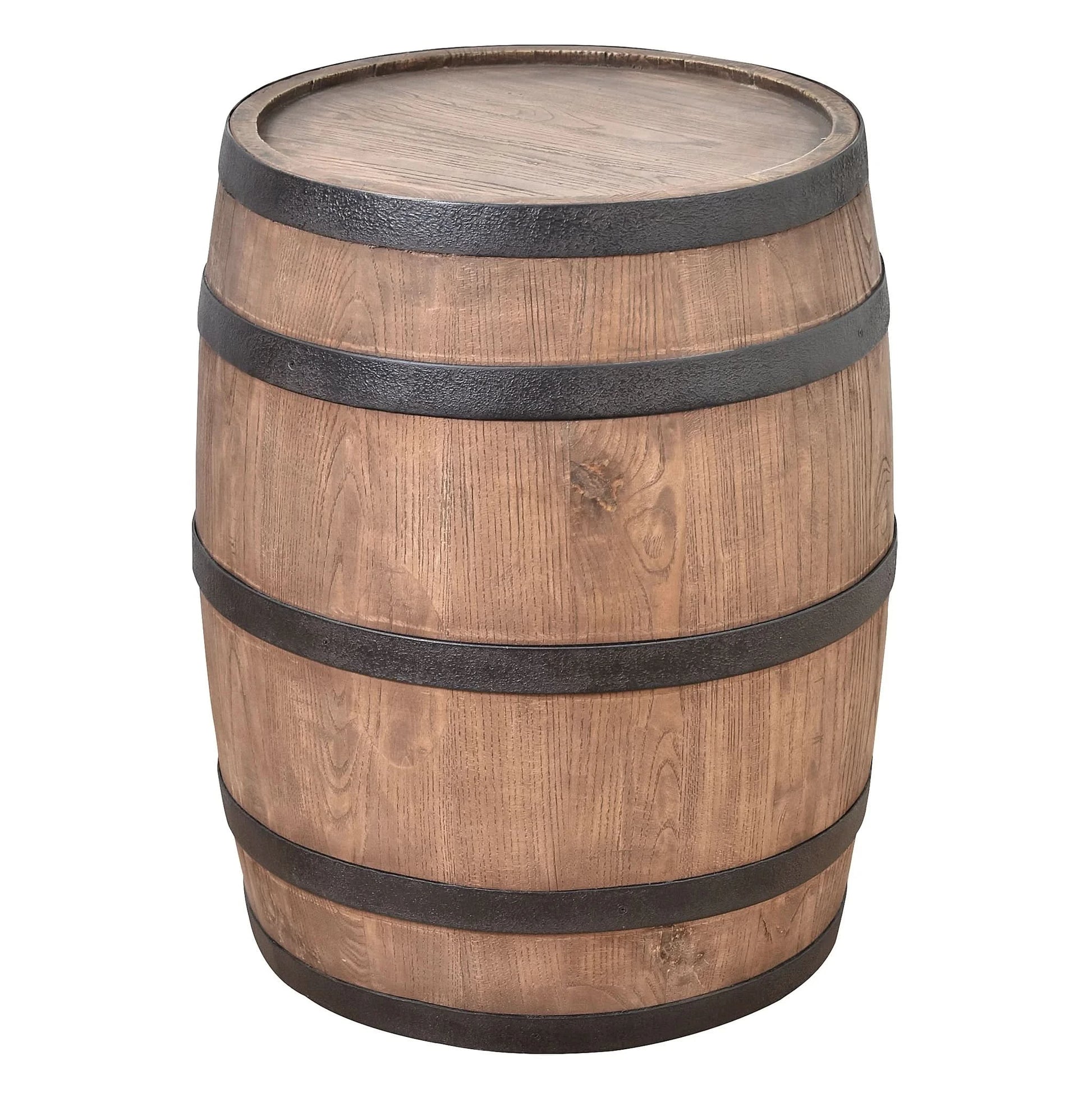 ORLEANS RECLAIMED ELM WINE BARREL SIDE TABLE LAMP TABLE NATURAL & BLACK IRON ACCENTS - MyChocolateWood