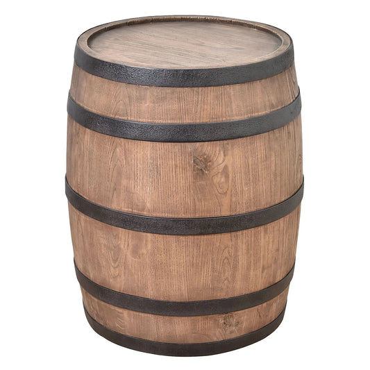 ORLEANS RECLAIMED ELM WINE BARREL SIDE TABLE LAMP TABLE NATURAL & BLACK IRON ACCENTS - MyChocolateWood