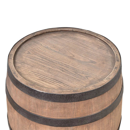 ORLEANS RECLAIMED ELM WINE BARREL SIDE TABLE LAMP TABLE NATURAL & BLACK IRON ACCENTS - MyChocolateWood