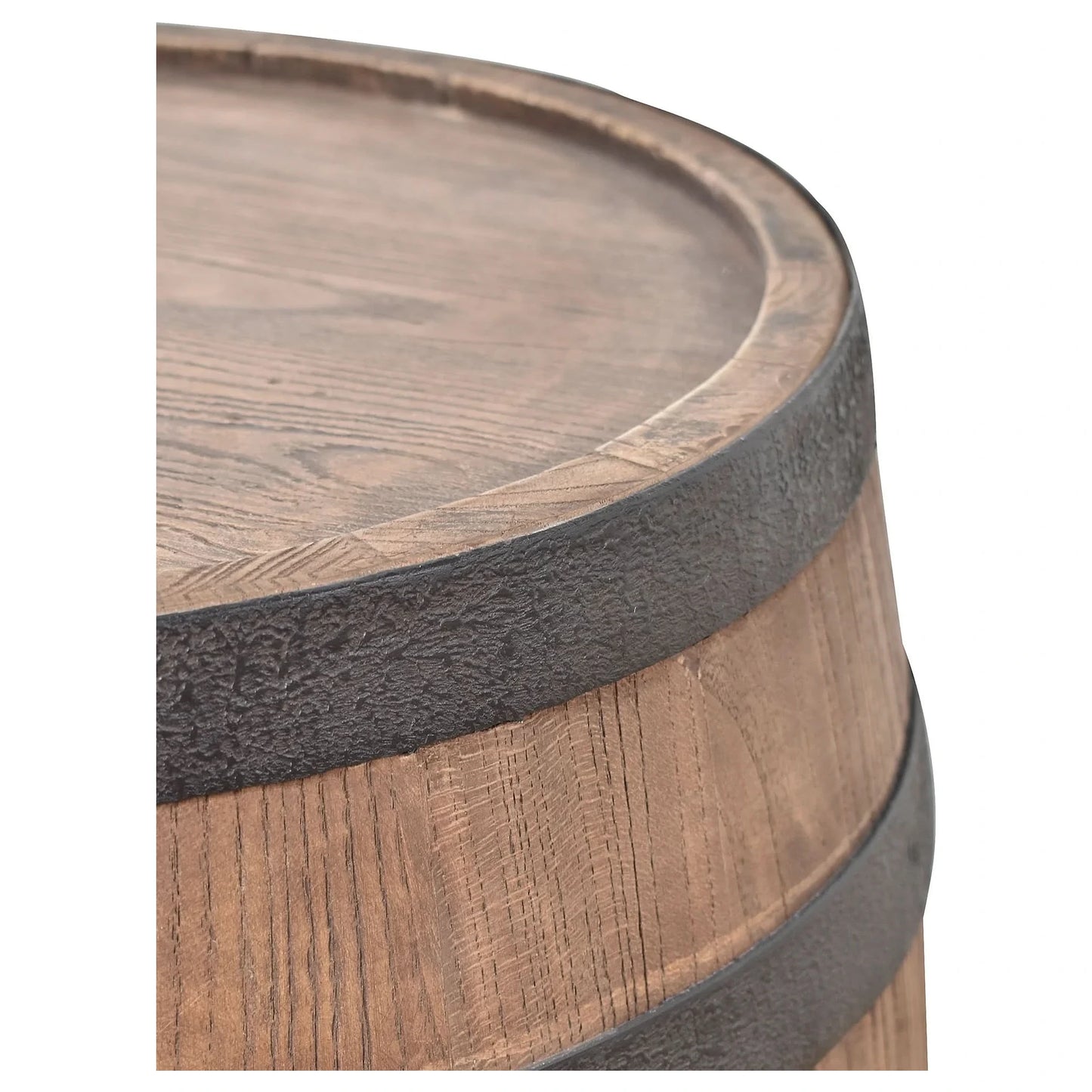 ORLEANS RECLAIMED ELM WINE BARREL SIDE TABLE LAMP TABLE NATURAL & BLACK IRON ACCENTS