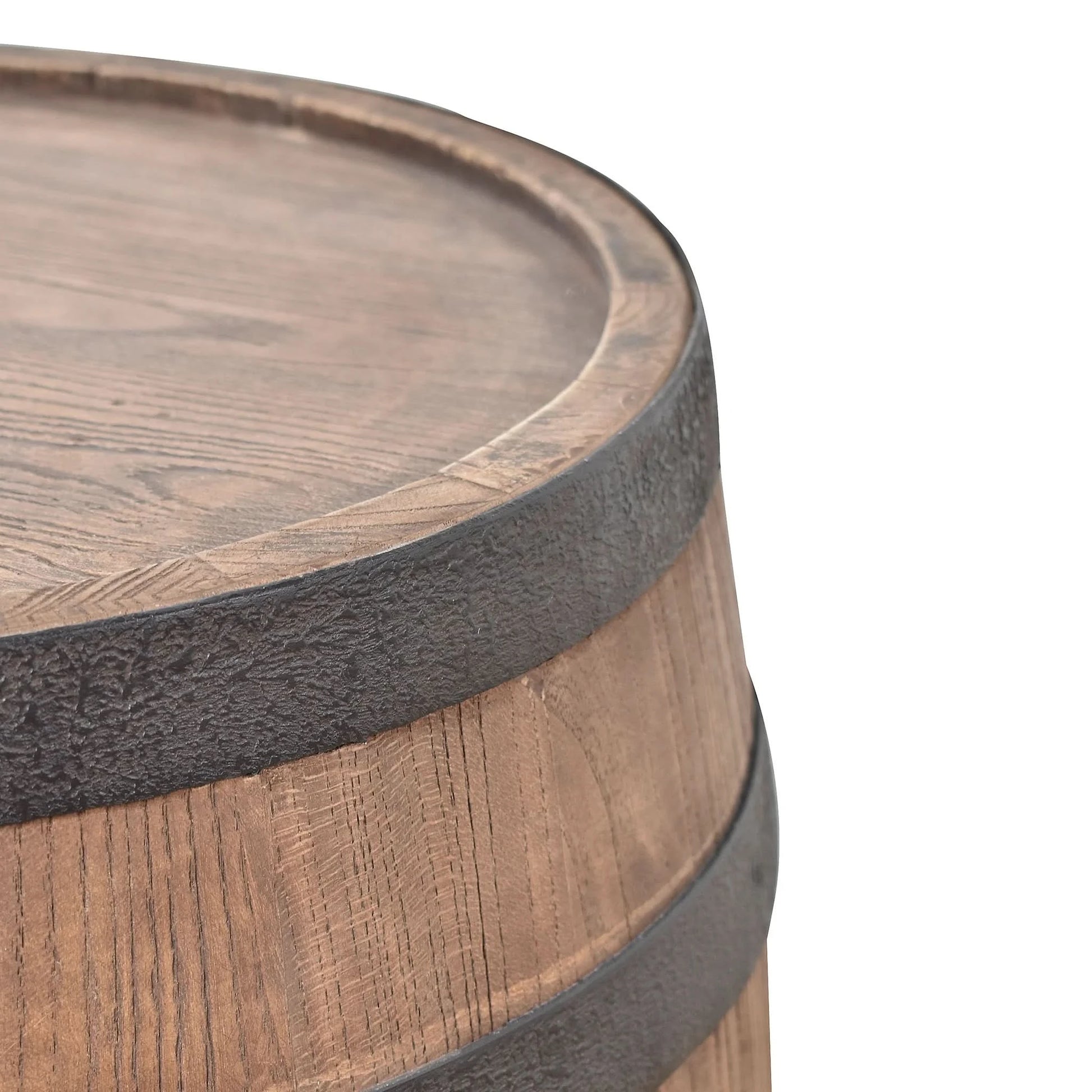 ORLEANS RECLAIMED ELM WINE BARREL SIDE TABLE LAMP TABLE NATURAL & BLACK IRON ACCENTS - MyChocolateWood